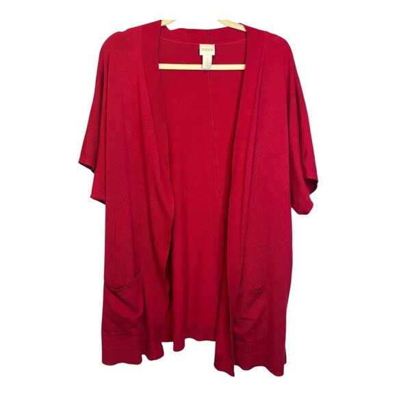 Chico's Sweater Women's Size XL Cardigan Open Front Office Red Chicos 3 - Picture 1 of 4